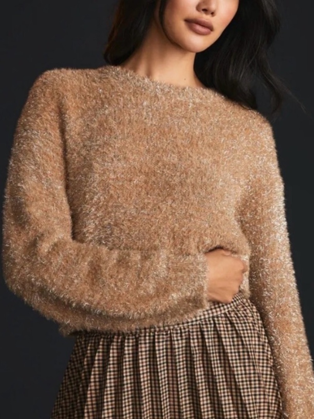 Anthropologie Maeve Sparkle Eyelash Sweater Fuzzy Crewneck Sweater